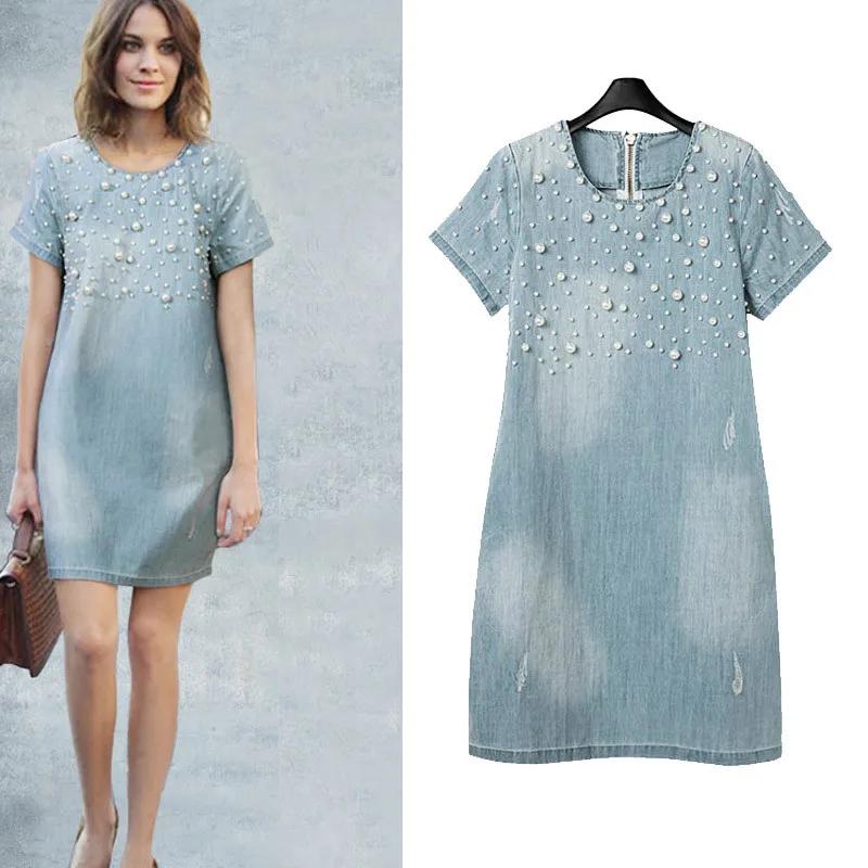 FREE OSTRICH Dress Women Jean Loose Short-Sleeve Plus Size Beaded Denim Blue Gorgeous Dignified Noble Novel Short Dress Summer
FREE OSTRICH Dress Women Jean Loose Short-Sleeve Plus Size Beaded Denim Blue Gorgeous Dignified Noble Novel Short Dress Summer