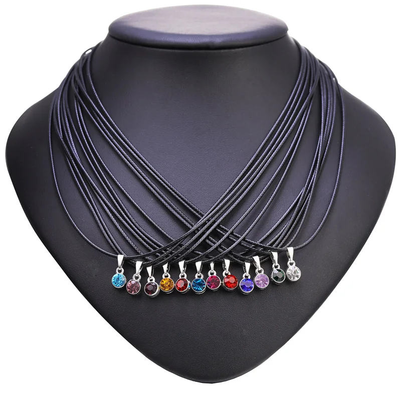 JUYA 5pcs 12 colors Colorful Crystal Birthstone Cz Rhinestones 1.5mm Black Genuine Leather 45cm Rope Necklace Pendant For Women
JUYA 5pcs 12 colors Colorful Crystal Birthstone Cz Rhinestones 1.5mm Black Genuine Leather 45cm Rope Necklace Pendant For Women