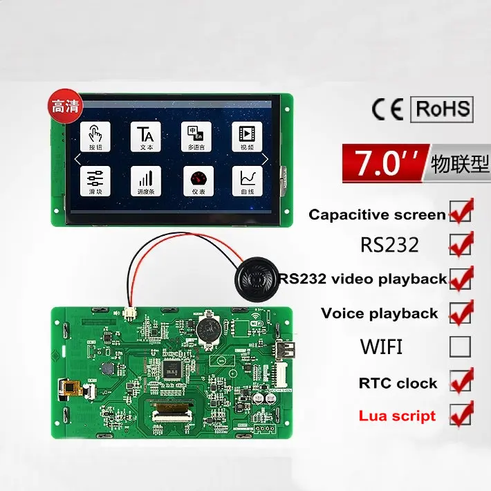 7-inch Serial Screen IoT Capacitive Touch Screen 1024*600 Configuration / Video / Lua Script / U Disk
7-inch Serial Screen IoT Capacitive Touch Screen 1024*600 Configuration / Video / Lua Script / U Disk