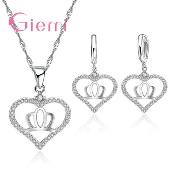 New Stylish Love Heart Jewelry Set Silver Necklace/Earrings/Pendant Gift Sets Inset Crown Shape Women Bijoux
New Stylish Love Heart Jewelry Set Silver Necklace/Earrings/Pendant Gift Sets Inset Crown Shape Women Bijoux