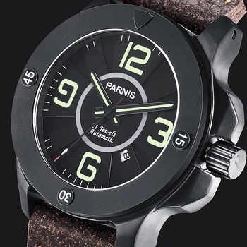 New PARNIS 44MM Black Dial Mechanical Automatic Men's Watch Luminous Hands Leather Military Strap Mens Watches Luxury Brand 2019
New PARNIS 44MM Black Dial Mechanical Automatic Men's Watch Luminous Hands Leather Military Strap Mens Watches Luxury Brand 2019