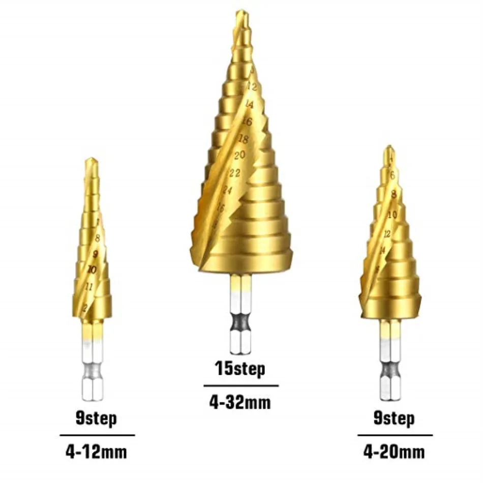 3 pcs Hss Spiral Step Cone Taper Drill Bit Hole Cutter Metal Hex Step Drill Bits Power Tools Accessories керн сверла
3 pcs Hss Spiral Step Cone Taper Drill Bit Hole Cutter Metal Hex Step Drill Bits Power Tools Accessories керн сверла