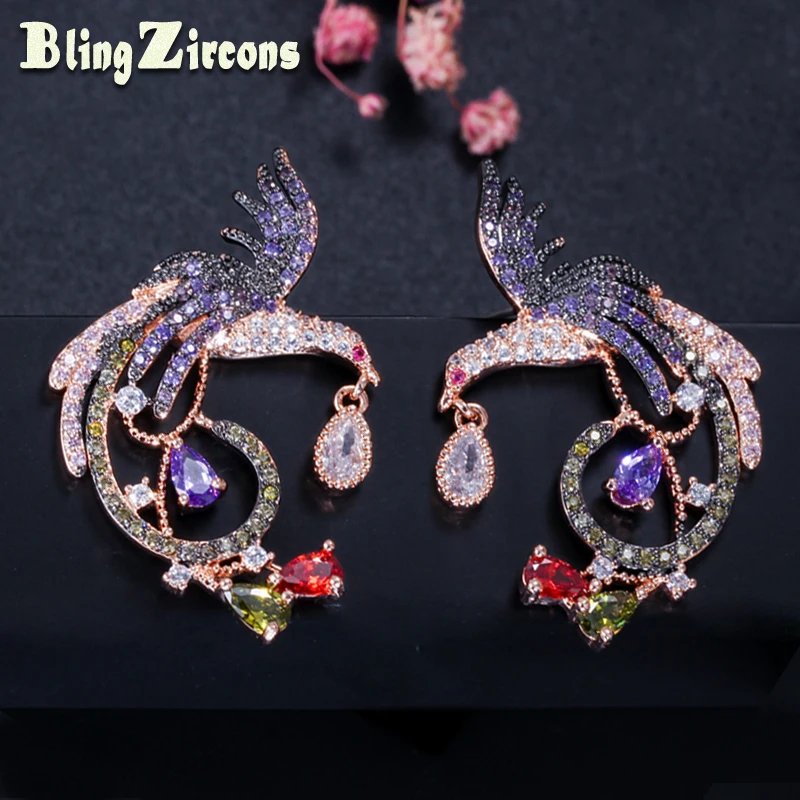 BeaQueen Vivid Black Gun and Rose Gold Color Micro Pave Multicolor Cubic Zirconia Phoenix Drop Earrings Women Jewelry E086
BeaQueen Vivid Black Gun and Rose Gold Color Micro Pave Multicolor Cubic Zirconia Phoenix Drop Earrings Women Jewelry E086