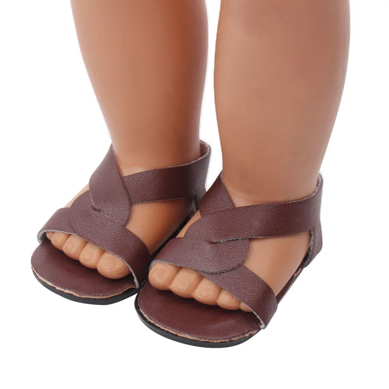 Dolls shoes American Summer Sandal PU shoe baby toys fit 18 inch Girl and 43 cm baby doll accessories (10)