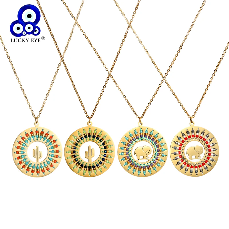Lucky Eye Round Pendant Miyuki Necklace Stainless Steel Long Chain Elephant Cactus Necklace Jewelry Gift for Women Female EY6335
Lucky Eye Round Pendant Miyuki Necklace Stainless Steel Long Chain Elephant Cactus Necklace Jewelry Gift for Women Female EY6335
