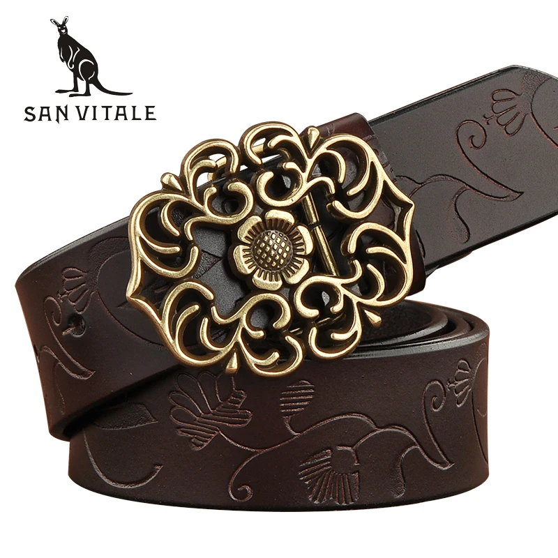 

SAN VITALE New Designer Women's Belts Fashion Genuine Leather Brand Straps Female Waistband Pin Buckles Fancy Vintage for Jeans