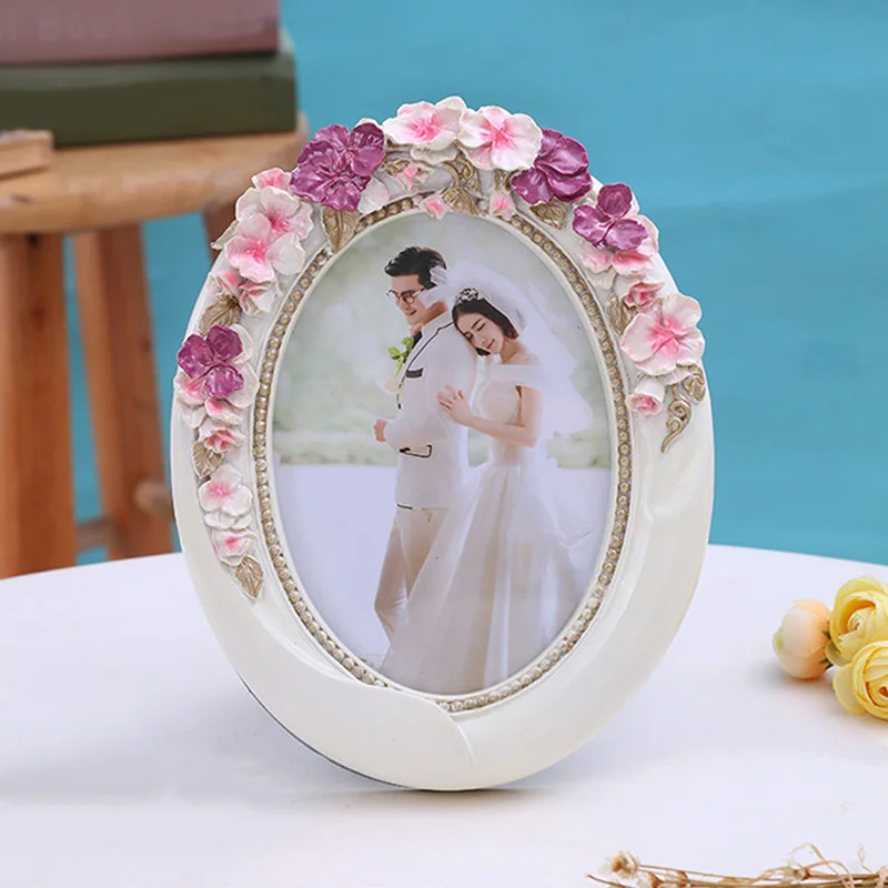 Image European Style Photo Frame Flowers Rectangle  Oval Wedding Art Picture Frame Living Room Painting Frame 7 Inch