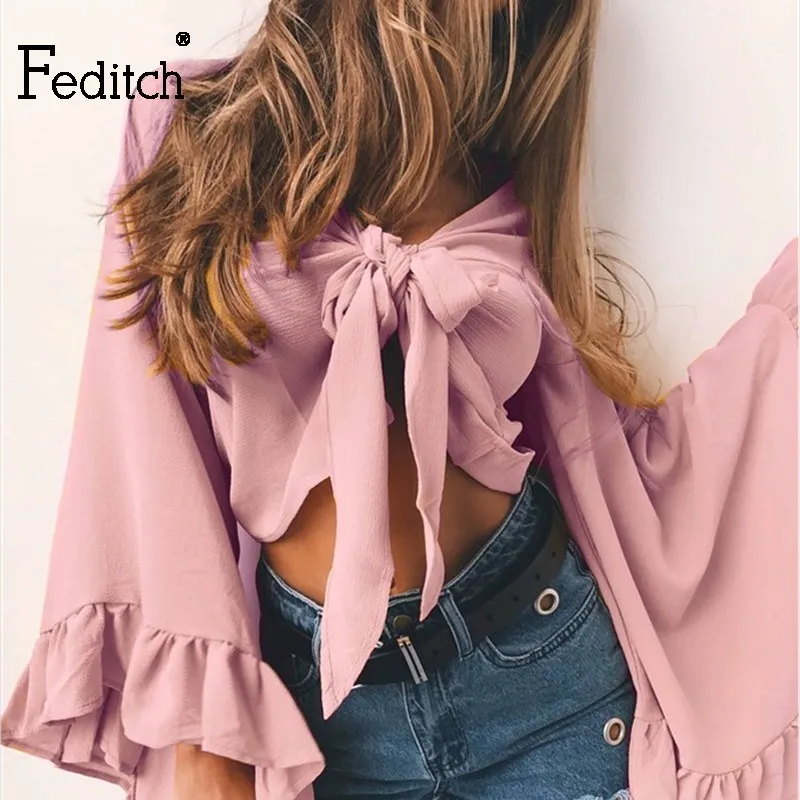 Feditch New 4 Solid Color Chiffon Shirt Women Bow Crop Top Casual Sexy V Neck Flare Sleeve Fashion Women Tops Streetwear
Feditch New 4 Solid Color Chiffon Shirt Women Bow Crop Top Casual Sexy V Neck Flare Sleeve Fashion Women Tops Streetwear