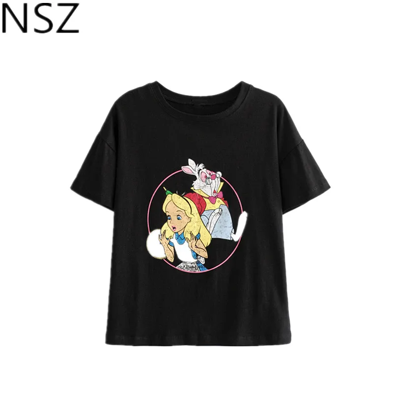 NSZ Women Black Cartoon T Shirt Cotton Short Sleeve Round Collar Summer t shirt Letter Tee Shirt
NSZ Women Black Cartoon T Shirt Cotton Short Sleeve Round Collar Summer t shirt Letter Tee Shirt