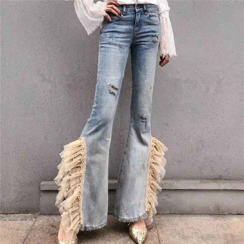 2019 spring autumn fashion flare jeans women side split heavy work lace beaded skinny jeans plus size
2019 spring autumn fashion flare jeans women side split heavy work lace beaded skinny jeans plus size