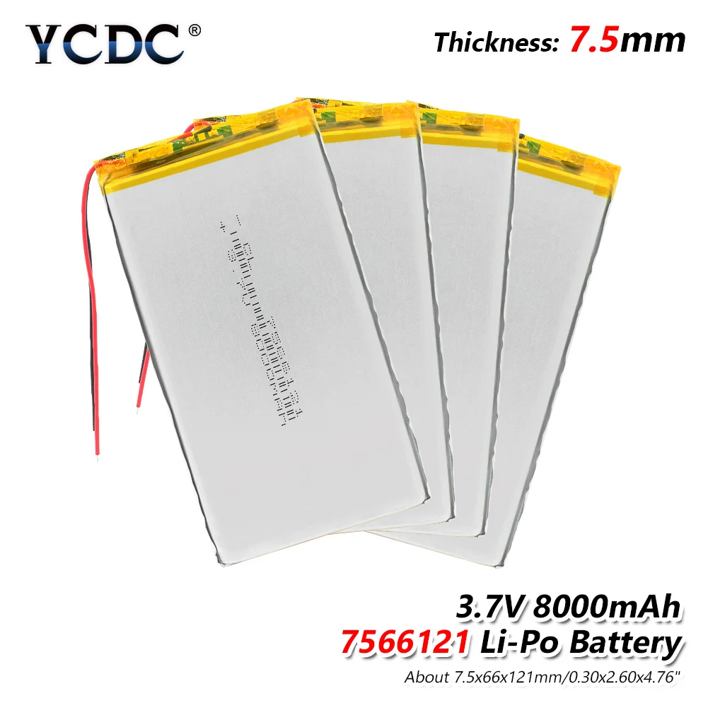 3.7V 8000mAh Rechargeable Li-Po Rechargeable Battery 7566121 Li-Po Lithium Li-polymer Batteries For Tablet DVD GPS E-book MID
3.7V 8000mAh Rechargeable Li-Po Rechargeable Battery 7566121 Li-Po Lithium Li-polymer Batteries For Tablet DVD GPS E-book MID
