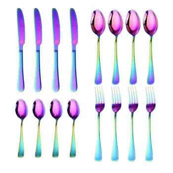 16pcs Rainbow Dinnerware Stainless Steel Tableware Set Colorful Dinner Knife Fork Spoon Teaspoon Cutlery Western Flatware Sets
16pcs Rainbow Dinnerware Stainless Steel Tableware Set Colorful Dinner Knife Fork Spoon Teaspoon Cutlery Western Flatware Sets