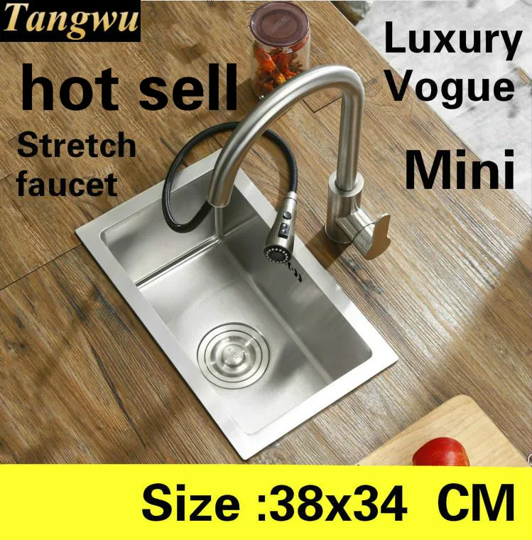 

Free shipping Apartment mini balcony kitchen manual sink single trough stretch faucet 304 stainless steel hot sell 380x340 MM