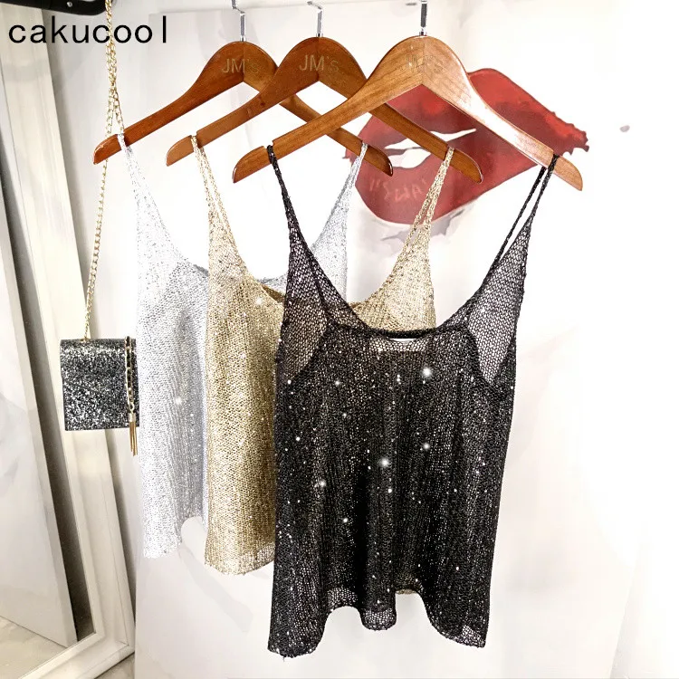 Cakucool New Sequins Tank Tops Women Shiny Backless V neck Sexy Knit Vest Summer A-line Party Club Camisole Spaghetti Female
Cakucool New Sequins Tank Tops Women Shiny Backless V neck Sexy Knit Vest Summer A-line Party Club Camisole Spaghetti Female