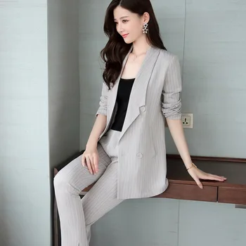 Set female 2018 autumn new temperament casual small suit vertical striped jacket + feet pants elegant fashion two-piece set
Set female 2018 autumn new temperament casual small suit vertical striped jacket + feet pants elegant fashion two-piece set