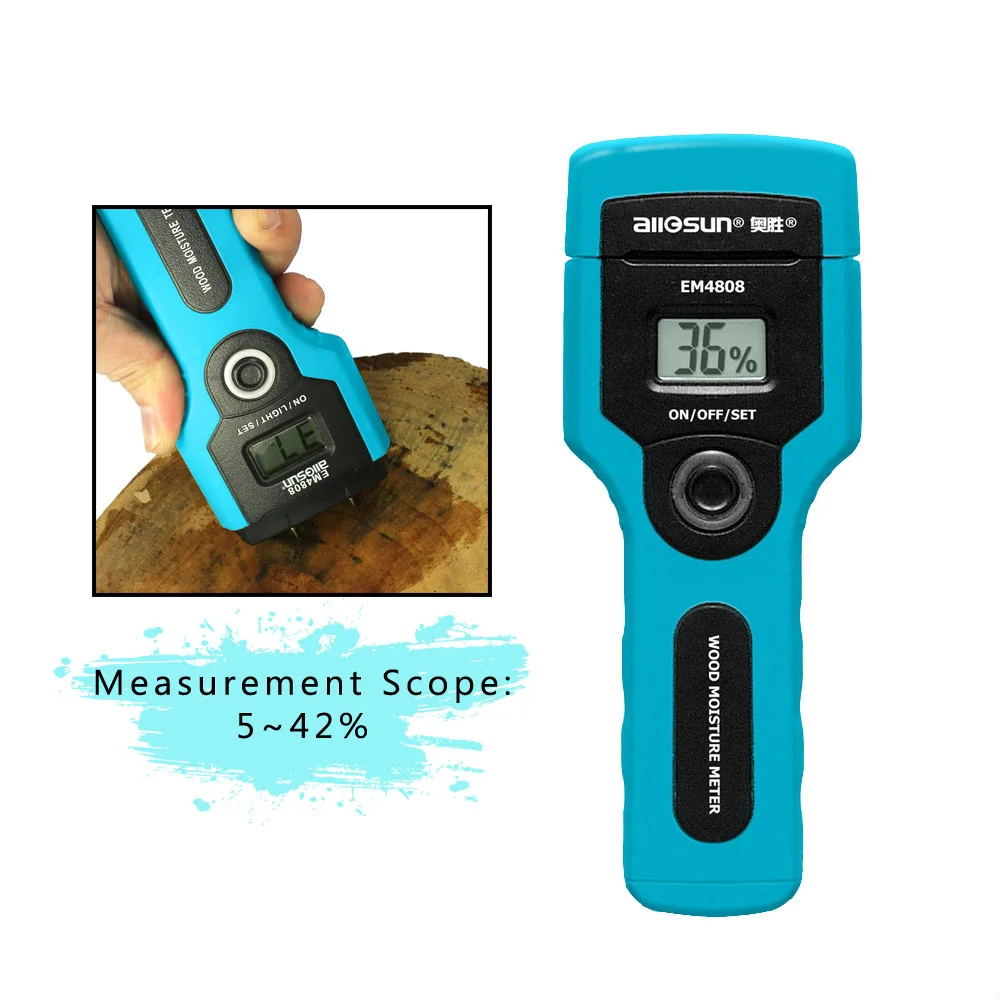 all-sun EM4808 Portable digital moisture meter wood humidity tester 7 ranges measurement resolution:1% Accuracy up to 2%-5%
all-sun EM4808 Portable digital moisture meter wood humidity tester 7 ranges measurement resolution:1% Accuracy up to 2%-5%