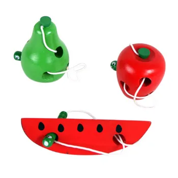 3 Pcs Wooden Toys Worm Eat Fruit Apple Pear Gift Kids Early Learning Montessori Educational Toys S7JN