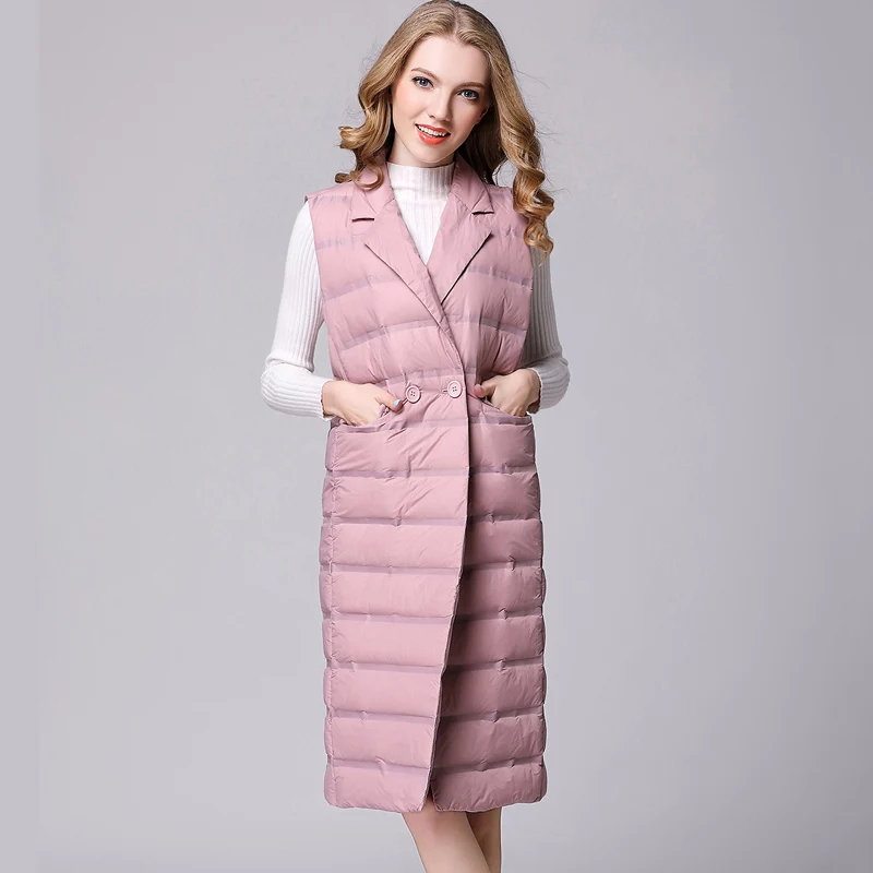 Women's Long Vest Ultra Light Down Vests Sleeveless Turn-down Collar Jacket Single Breasted Warm Suit vest Women
Women's Long Vest Ultra Light Down Vests Sleeveless Turn-down Collar Jacket Single Breasted Warm Suit vest Women