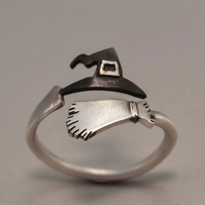 Halloween Ghost Witch Hat Broom Open Ring Witch Hat Broom Open Ring For Women Creative Unique Finger Rings Adjustable Jewelry
Halloween Ghost Witch Hat Broom Open Ring Witch Hat Broom Open Ring For Women Creative Unique Finger Rings Adjustable Jewelry
