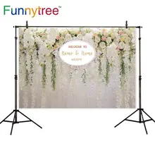 

Funnytree photophone photography backdrops white pink flowers wall frame Custom name date photocall wedding shoots background