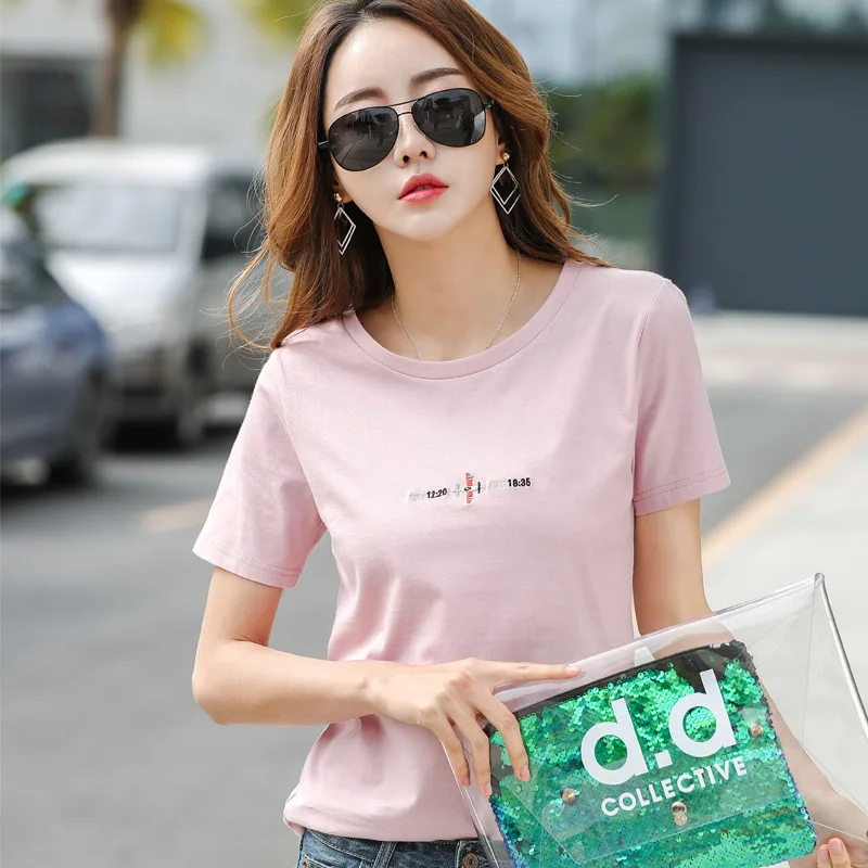 Женская футболка с коротким рукавом летняя женская Camisetas Mujer вышитый хлопковый