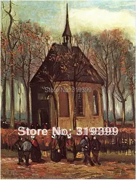 Linen Canvas Oil Painting reproduction,Congregation Leaving the Reformed Church in Nuenen by vincent van gogh,100% handmade 
Linen Canvas Oil Painting reproduction,Congregation Leaving the Reformed Church in Nuenen by vincent van gogh,100% handmade