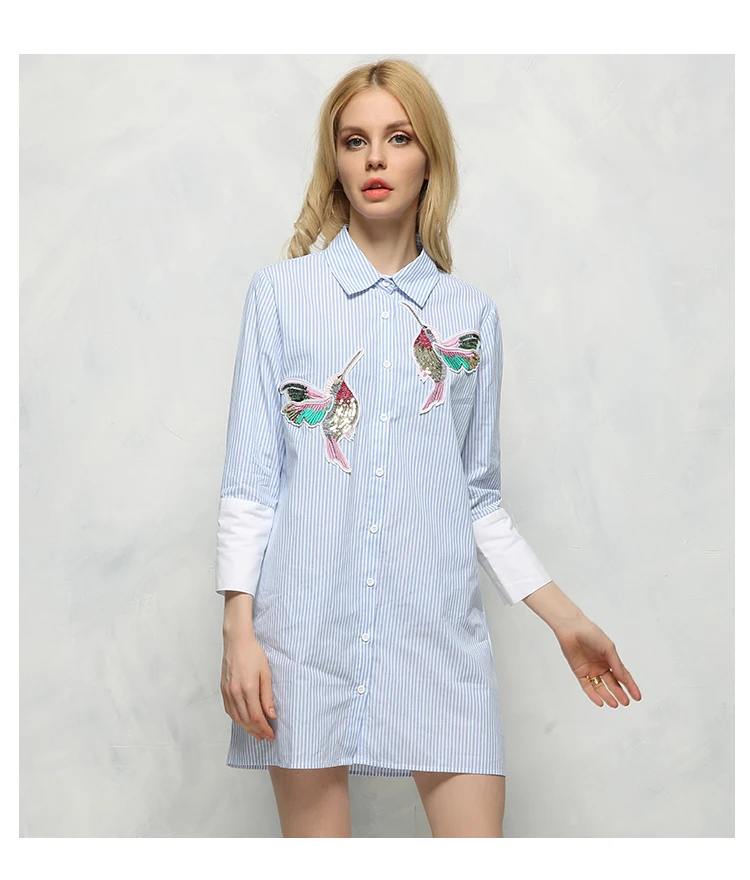 New arrival 2018 Women Bird Embroidered Blouse Shirts fashion Long sleeve high quality turn down collar Spring Fall female Shirt 16