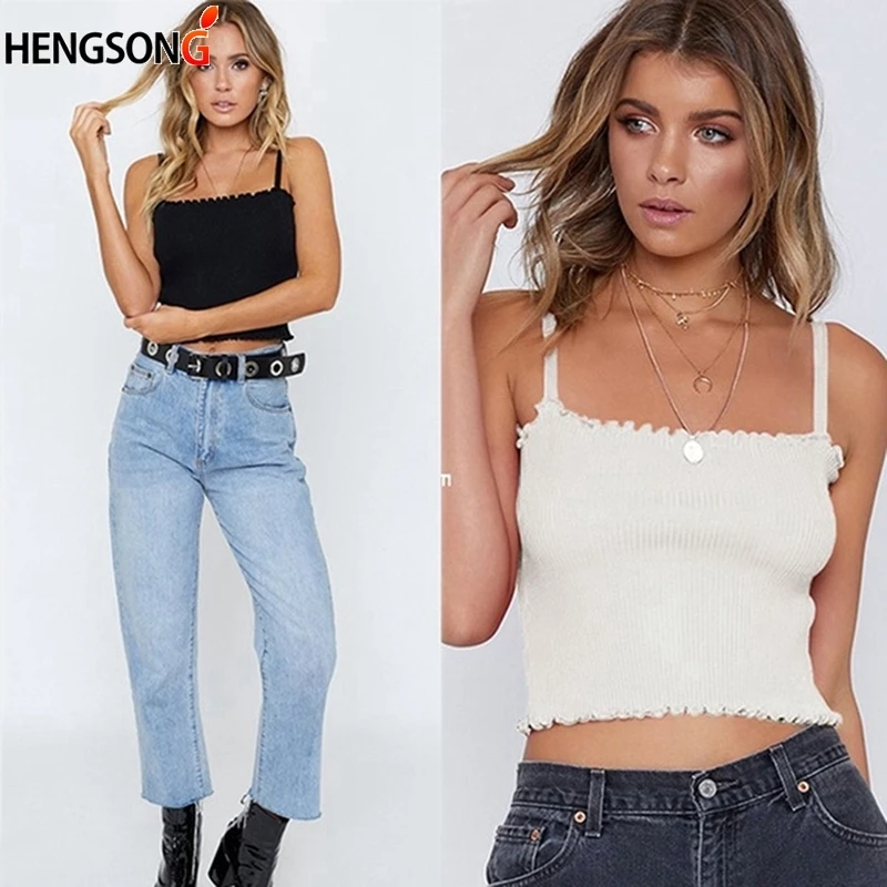 Women Ribbed Knit Crop Top Ruffle Trim Cami Stretchy White Spaghetti Strap Plain Vest Summer Slim Clothing Sexy Party Top
Women Ribbed Knit Crop Top Ruffle Trim Cami Stretchy White Spaghetti Strap Plain Vest Summer Slim Clothing Sexy Party Top