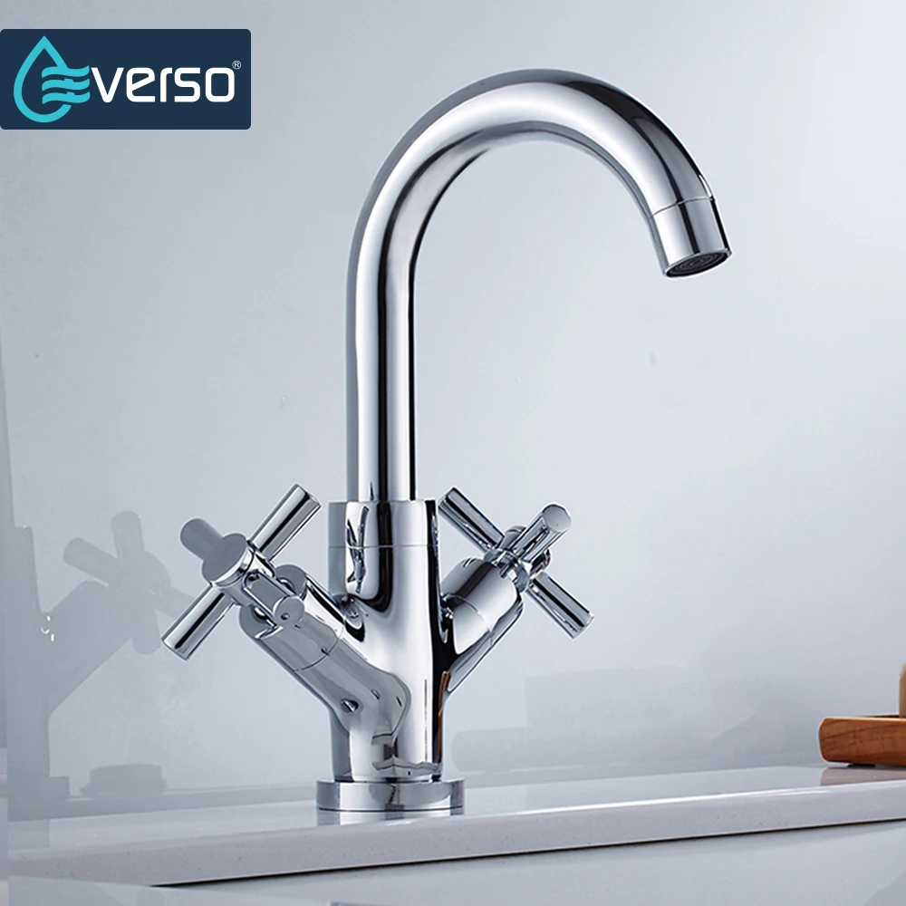 EVERSO Unique Brass Kitchen Faucet Chrome Dual Handle Single Hole Bathroom Sink Tap Save Water Aerators
EVERSO Unique Brass Kitchen Faucet Chrome Dual Handle Single Hole Bathroom Sink Tap Save Water Aerators