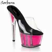 Sorbern Clear Pvc Transparent Sexy Slippers Women Clear Heels Platform Shoes Slides Women Open Toe Custom Colors Mules Stilettos