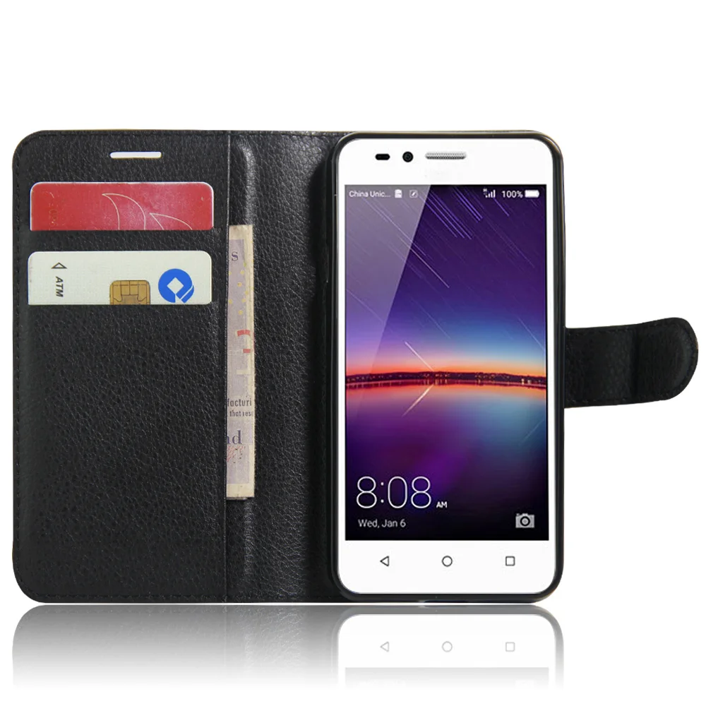 

Cyboris cover for Huawei ascend y3 II 2 4.5 inch case Lichee Flip Holster PU Leather with card slot holders stand function