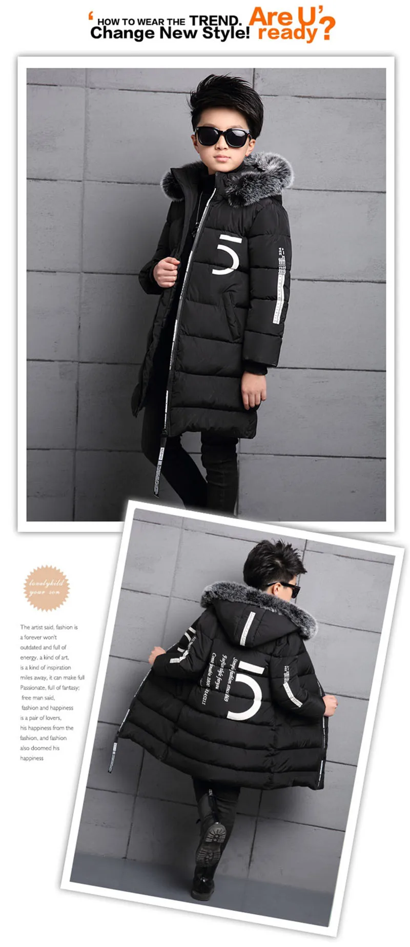 2017 winter down jacket for boy fur big kids coat thick cotton hooded warm casual jacket Outerwear padded children clothing (10)