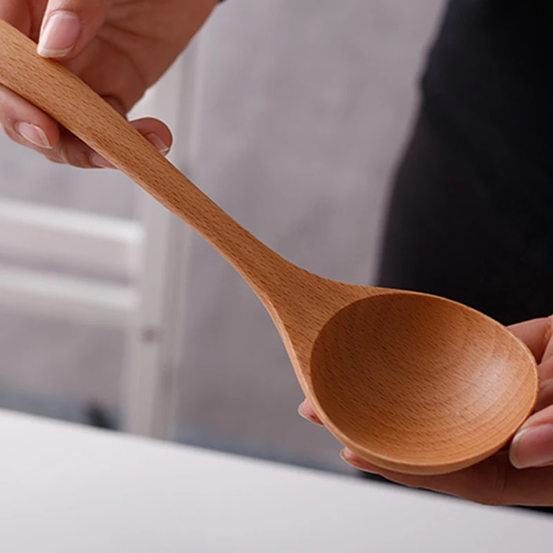High Quality Wooden Spoon Large Soup Spoon Wood Dinner Cutlery Spoon Tablespoon Kitchen Ladle Wooden Cooking Utensils Tableware (2)