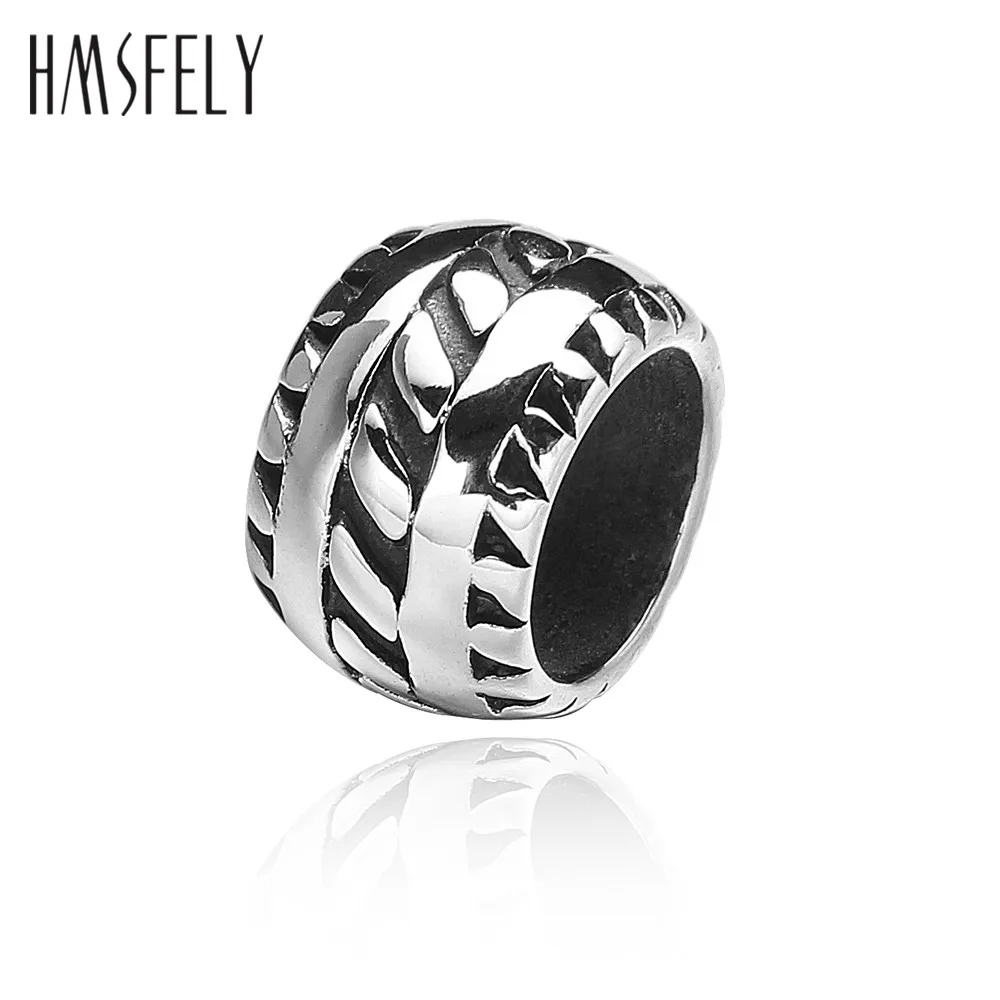 

HMSFELY 8mm Hole Size Bead Stainless Steel Bracelet Making Oval Beads Accessories For DIY Men Leather Bracelet Jewelry 5pcs/lot