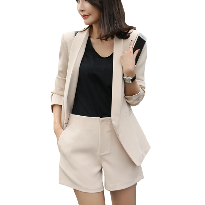 Women Office Lady Khaki Solid Short Pant Suits 2 Two Piece set Fashion Notched Jacket Blazer + Zipper Short Femme Sets
Women Office Lady Khaki Solid Short Pant Suits 2 Two Piece set Fashion Notched Jacket Blazer + Zipper Short Femme Sets