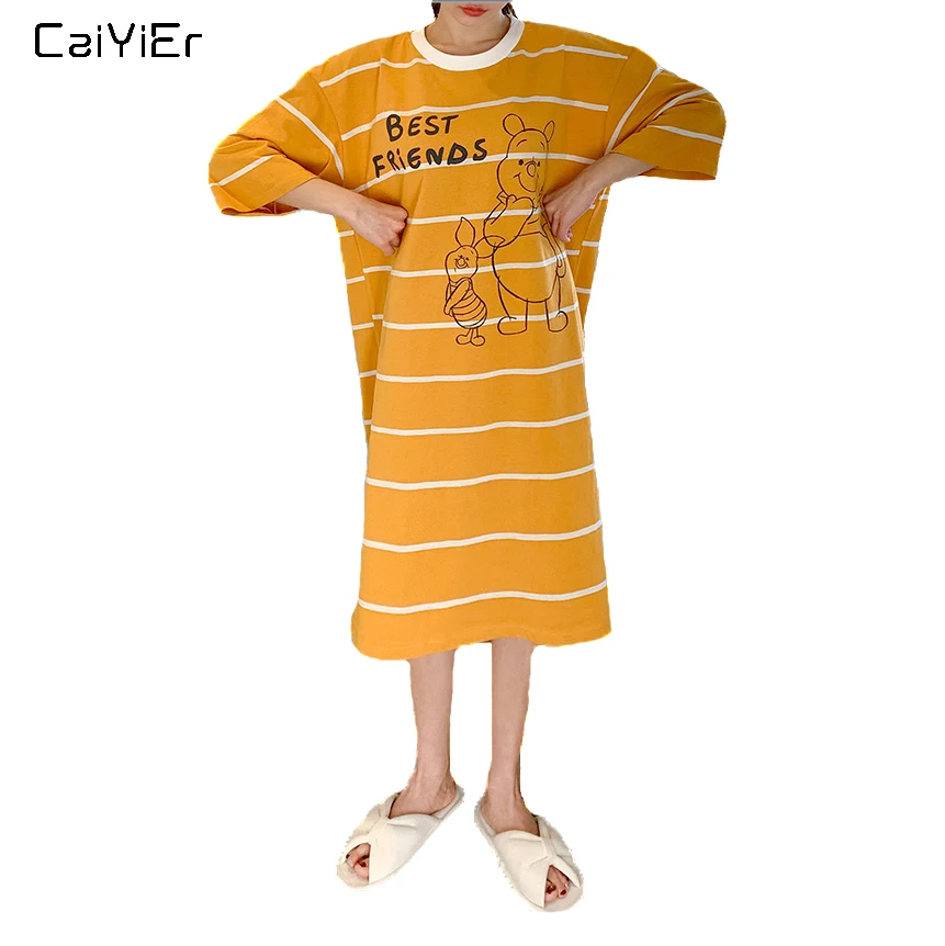 Caiyier Women Nightgowns Cartoon Stripe Winnie the Pooh Print Sleepwear Cotton Sleeve Nightshirts Girl Summer Home Dress YMX1909
Caiyier Women Nightgowns Cartoon Stripe Winnie the Pooh Print Sleepwear Cotton Sleeve Nightshirts Girl Summer Home Dress YMX1909