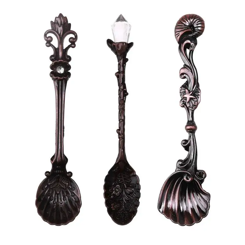 3pcs/set Vintage Coffee Ice Cream Spoon Metal Alloy Carved Dessert Candy Teaspoon Retro Table Decor Kitchen Tableware Supplies 3pcs/set Vintage Coffee Ice Cream Spoon Metal Alloy Carved Dessert Candy Teaspoon Retro Table Decor Kitchen Tableware Supplies