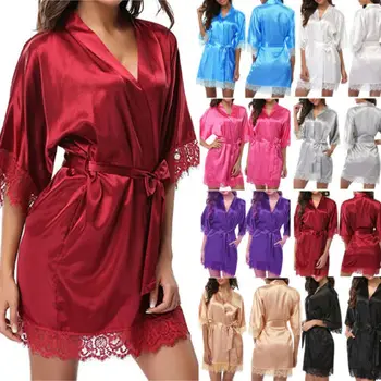 New Fashion Women Sexy Half-sleeve V-neck High-waist Lace Bandage Silk Satin Robe Sleepwear Dress Lady Summer Sleepwear One-size
New Fashion Women Sexy Half-sleeve V-neck High-waist Lace Bandage Silk Satin Robe Sleepwear Dress Lady Summer Sleepwear One-size