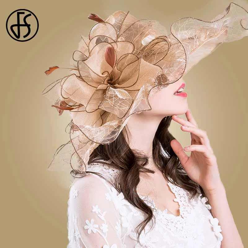 FS Summer Organza Wedding Hats For Women Elegant Big Flower Sun Hat Wide Brim Fedora Beach Church Party Kentucky Derby Hats
FS Summer Organza Wedding Hats For Women Elegant Big Flower Sun Hat Wide Brim Fedora Beach Church Party Kentucky Derby Hats