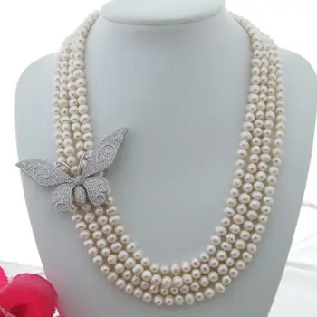 Handmade 4strands 6-7mm white freshwater pearl micro inlay zircon butterfly flower accessories sweater necklace long 50-58cm
Handmade 4strands 6-7mm white freshwater pearl micro inlay zircon butterfly flower accessories sweater necklace long 50-58cm