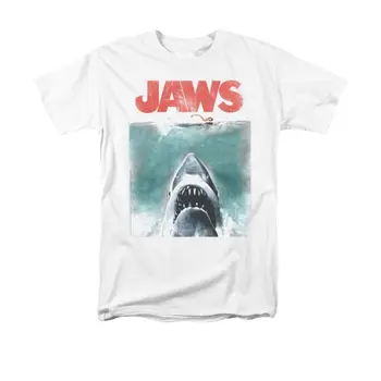 Free shipping Jaws Movie Vintage Poster men Adult T Shirt Short sleeve