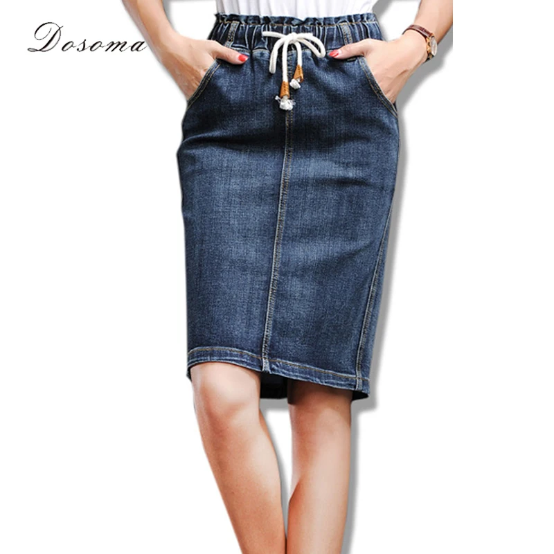 Image vintage denim skirt girls 2016 korean style simple stretchy denim skirt autumn midi skirt jeans slim wrap hip office skirt women