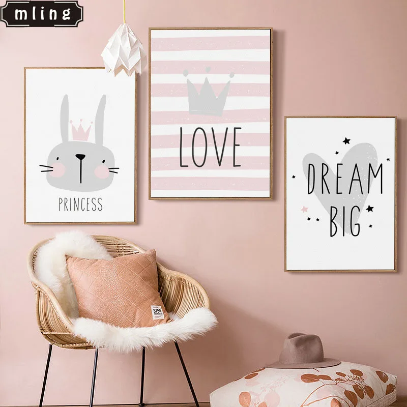 1PC Pink Cartoon Nursery Girl Wall Picture Poster & Print Rabbit Crown Baby Room Modern Canvas Painting Children Wall Art Mural
1PC Pink Cartoon Nursery Girl Wall Picture Poster & Print Rabbit Crown Baby Room Modern Canvas Painting Children Wall Art Mural