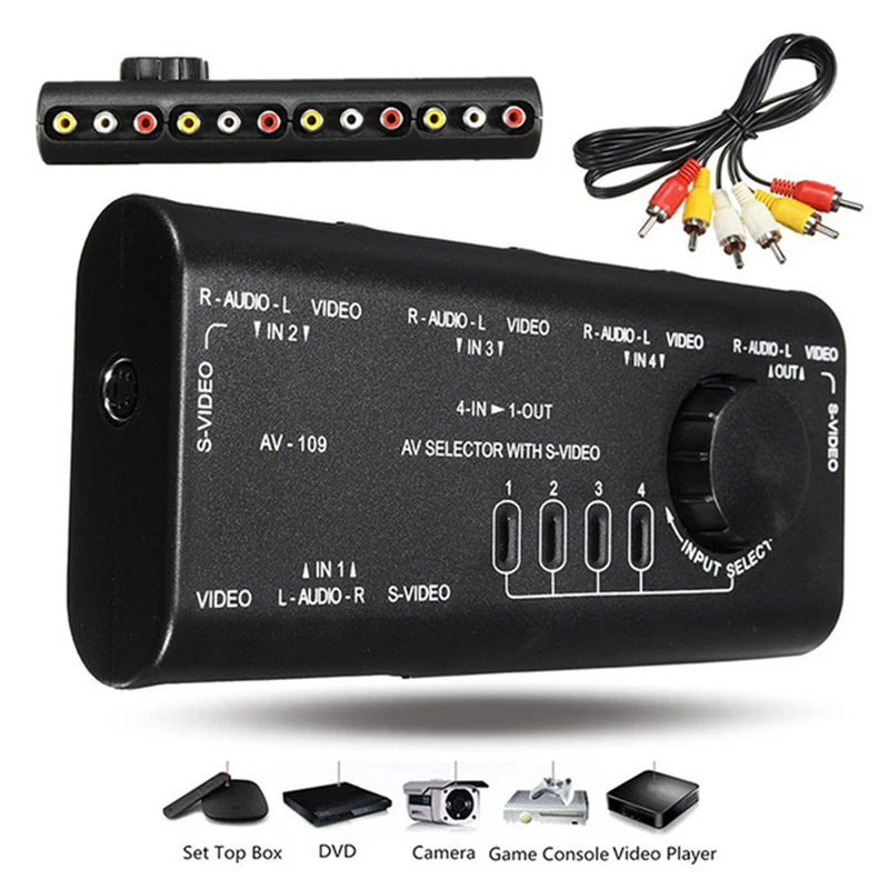 TV RCA Switch Box Selector out AV RCA Splitter Smart Video S-Video Signal Switcher 4 in 1 Video Cables
TV RCA Switch Box Selector out AV RCA Splitter Smart Video S-Video Signal Switcher 4 in 1 Video Cables