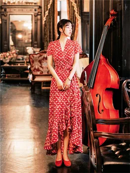 Summer Women One-piece Wrap Dress Retro Red Floral Printed Beach Holiday Dress V Neck High Waist Slim Irregular Dress Vestidos
Summer Women One-piece Wrap Dress Retro Red Floral Printed Beach Holiday Dress V Neck High Waist Slim Irregular Dress Vestidos