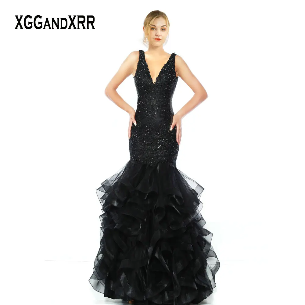 Elegant V Neck Black Long Mermaid Evening Dresses 2019 Sexy Crystals Appliques Open Back Ruffles Formal Party Gown Women Dress
Elegant V Neck Black Long Mermaid Evening Dresses 2019 Sexy Crystals Appliques Open Back Ruffles Formal Party Gown Women Dress