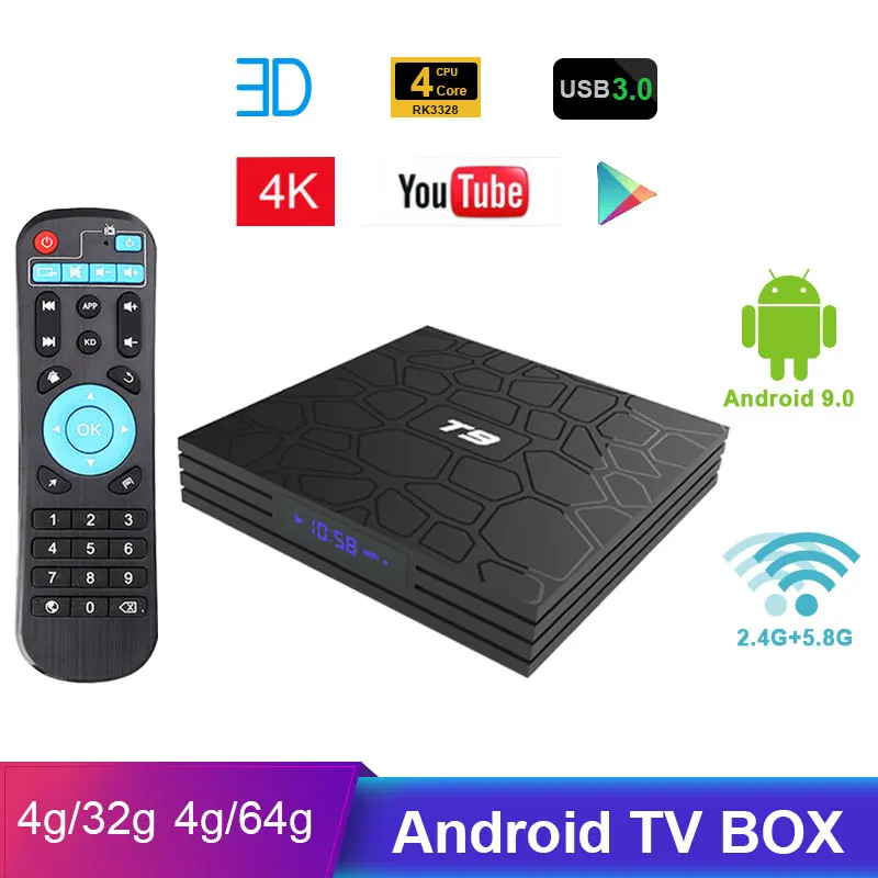 TV Box Android 9.0 T9 Dual WiFi Quad Core RK3318 4G32 4G64G Google HD TV 4K Bluetooth Smart Set Top Box Youtube Media Player
TV Box Android 9.0 T9 Dual WiFi Quad Core RK3318 4G32 4G64G Google HD TV 4K Bluetooth Smart Set Top Box Youtube Media Player
