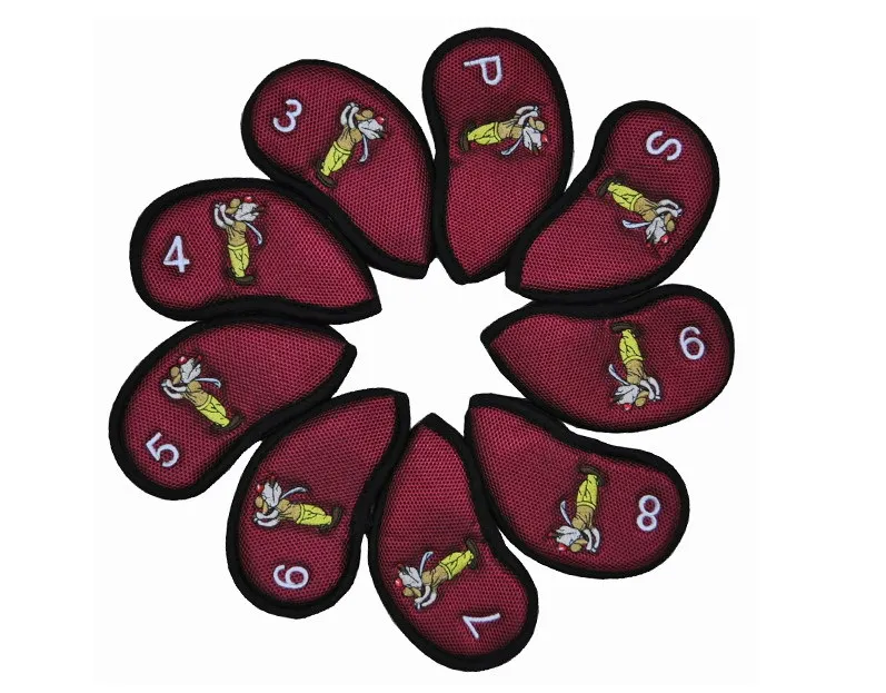 9Pcs Golf Club Iron Putter Head Cover Set Nylon Protection Case - Red