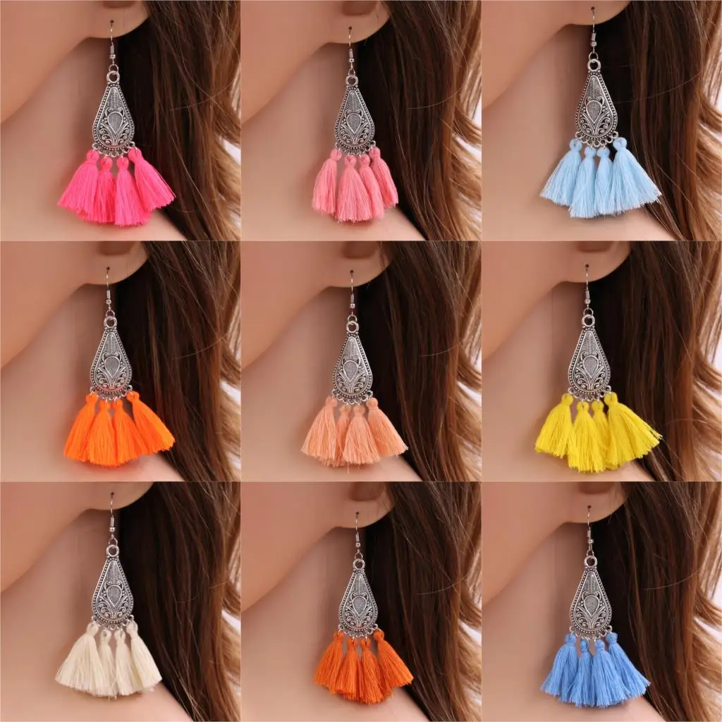 1pair Silver Water Drop Shaped Bohemian Ethnic Drop Earrings With Colorful Tassel For Women Ladies Boho Vintage Wedding Earrings
1pair Silver Water Drop Shaped Bohemian Ethnic Drop Earrings With Colorful Tassel For Women Ladies Boho Vintage Wedding Earrings