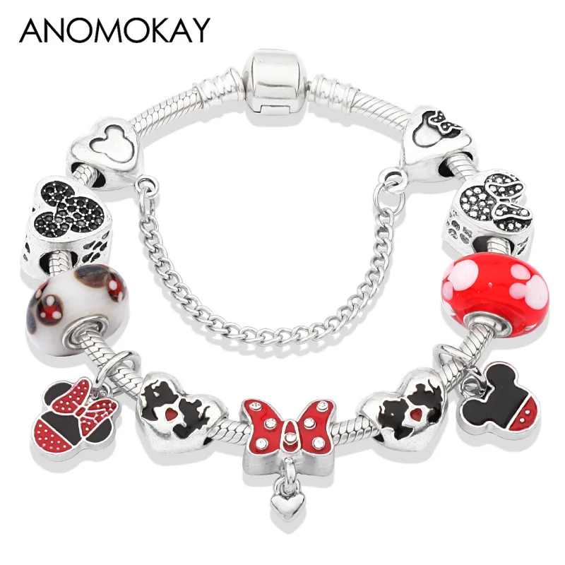 Cartoon Minnie Mickey Pendant Pan Charm Bracelet Red Murano Diy Bead Bracelet with Heart for Children Gift Pulseira Infantil
Cartoon Minnie Mickey Pendant Pan Charm Bracelet Red Murano Diy Bead Bracelet with Heart for Children Gift Pulseira Infantil
